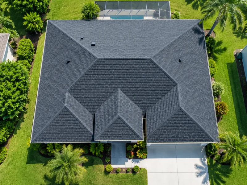 Illustrative photo — aerial view of a finished residential roof